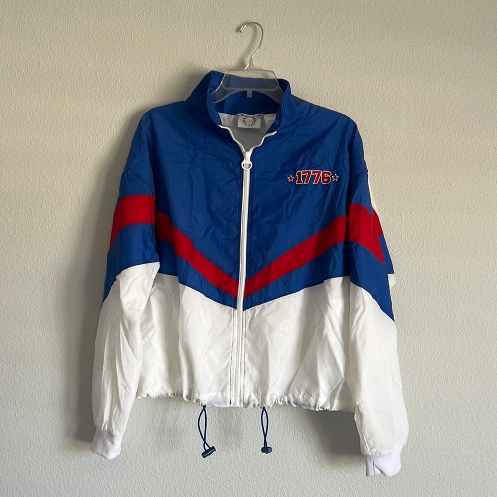 33 Revolutions 1776 Red White Blue Cropped Windbreaker Zipped Jacket VTG 80s/90s
